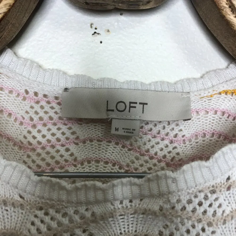 LOFT Top Crochet Scallop Puff Sleeve Knit Blouse Pastel Mermaid Core Medium